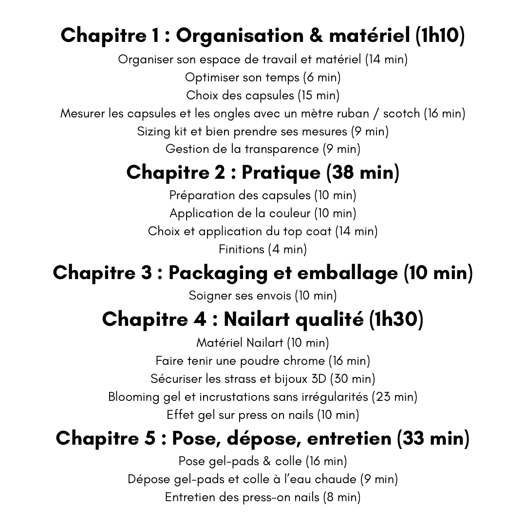formation en ligne press on nails sommaire programme