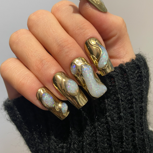 faux ongles press on nails chrome doré 3D flakes